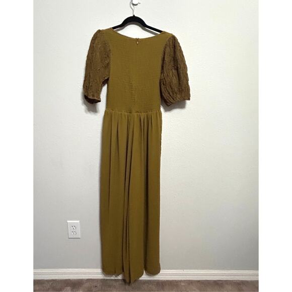 NEW Free People Temperley Jumpsuit Khaki Green Puff Sleeve Sm Goblincore Fairy - Picture 4 of 11